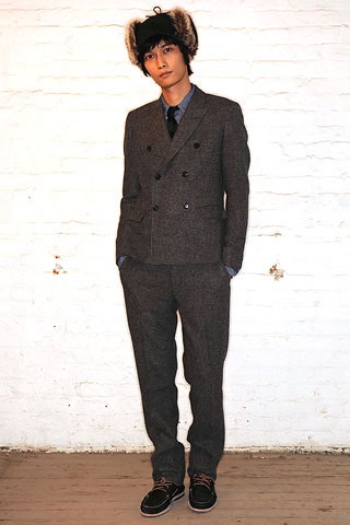 gray tweed tailored suit