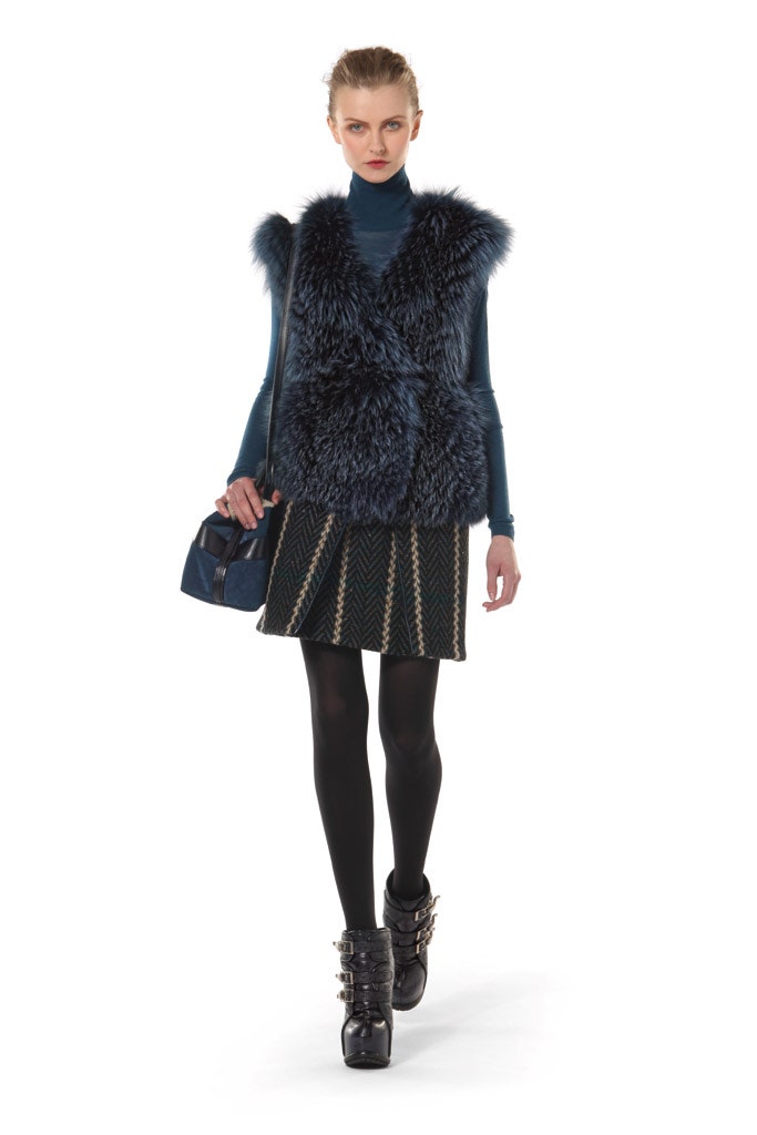 blue fur fitted layered vest