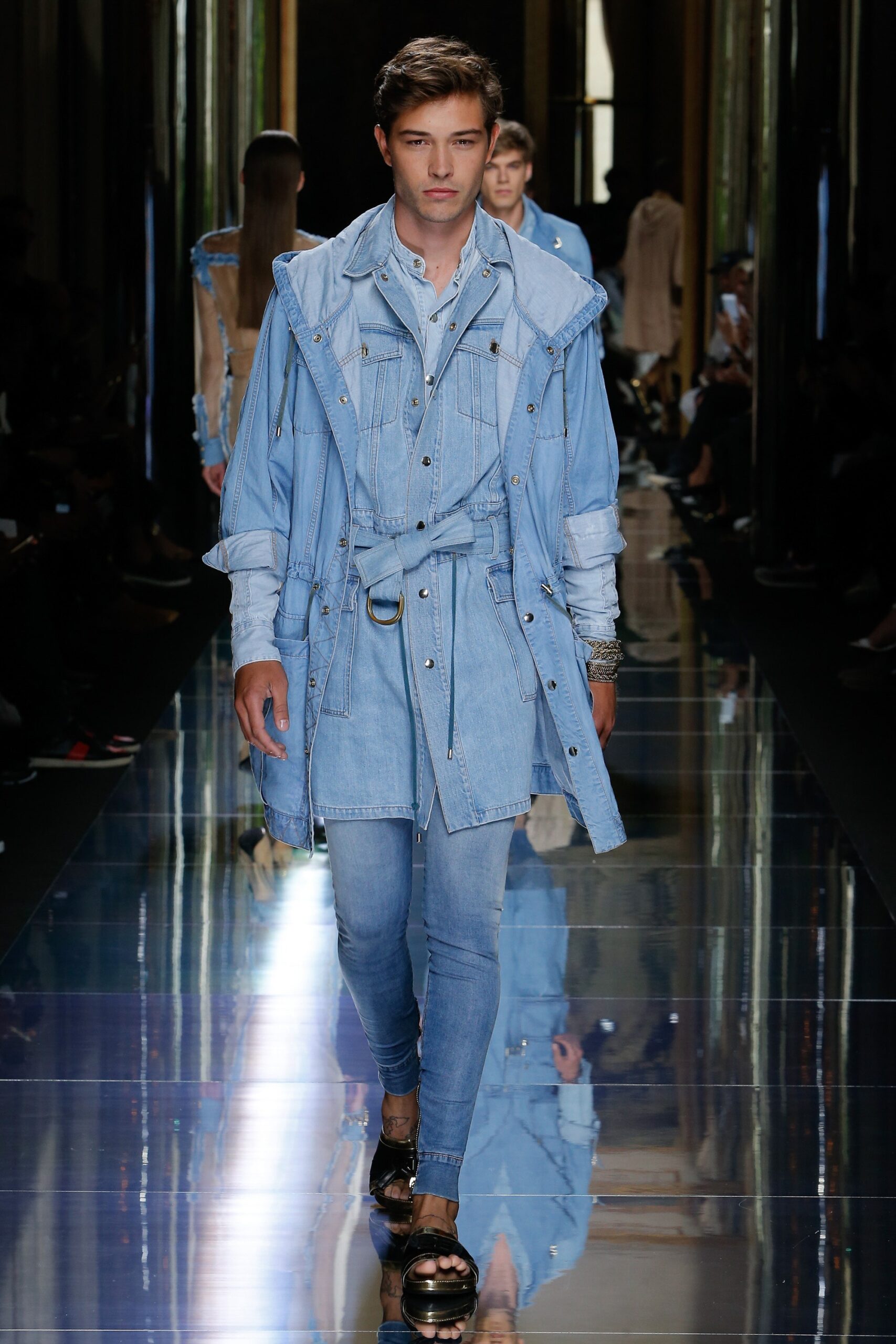 blue denim layered coat