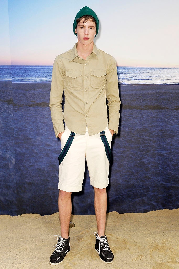 beige cotton shirt with white shorts