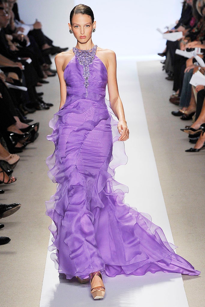 purple chiffon ruffled gown