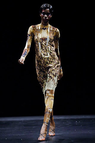 brown and gold printed dress