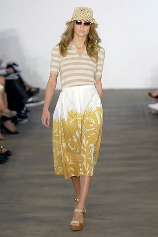 white and yellow printed midi skirt