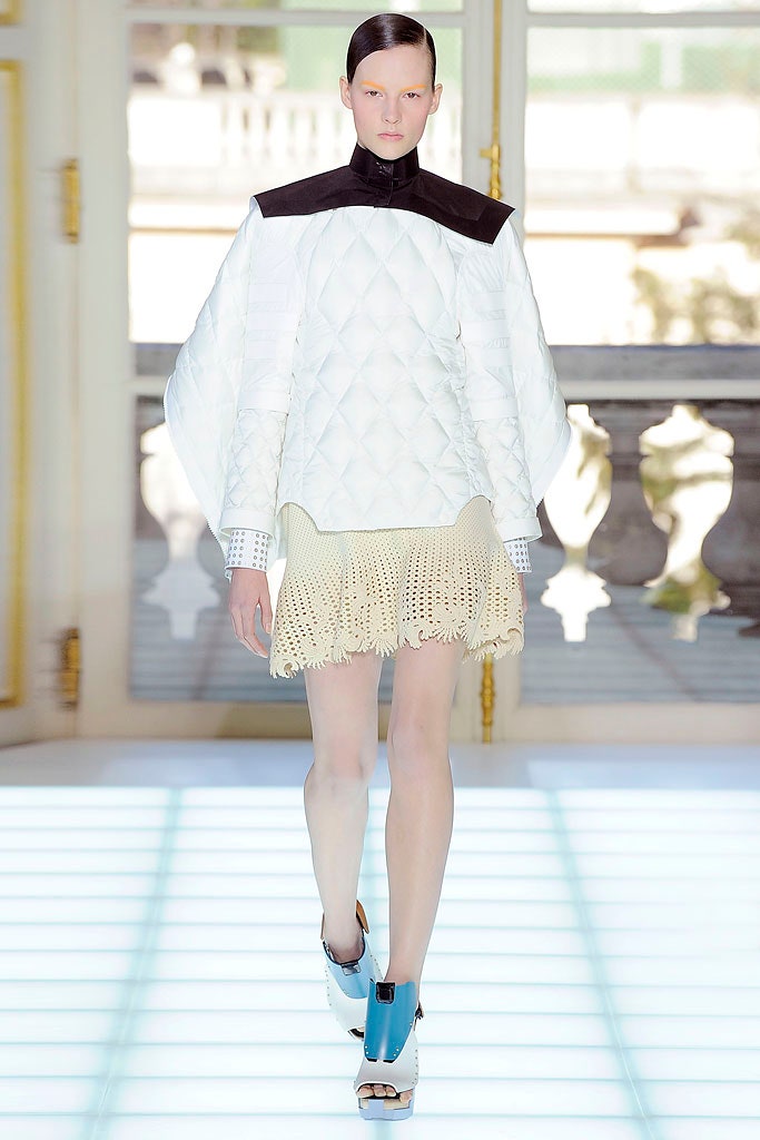 white quilted top beige tiered skirt