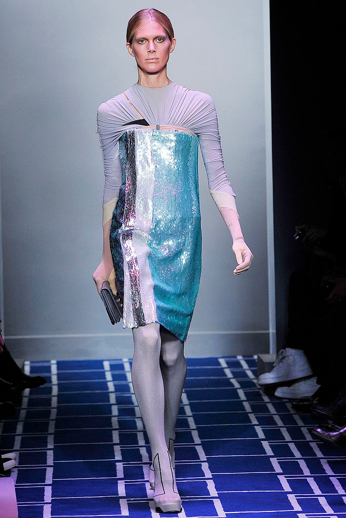 blue silver sequined fitted dress