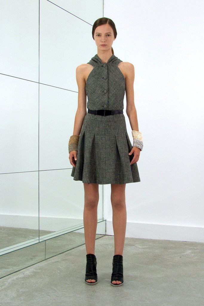 gray pleated mini dress