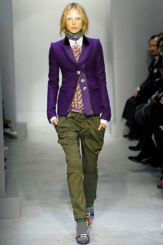 purple tailored blazer with cargo pants