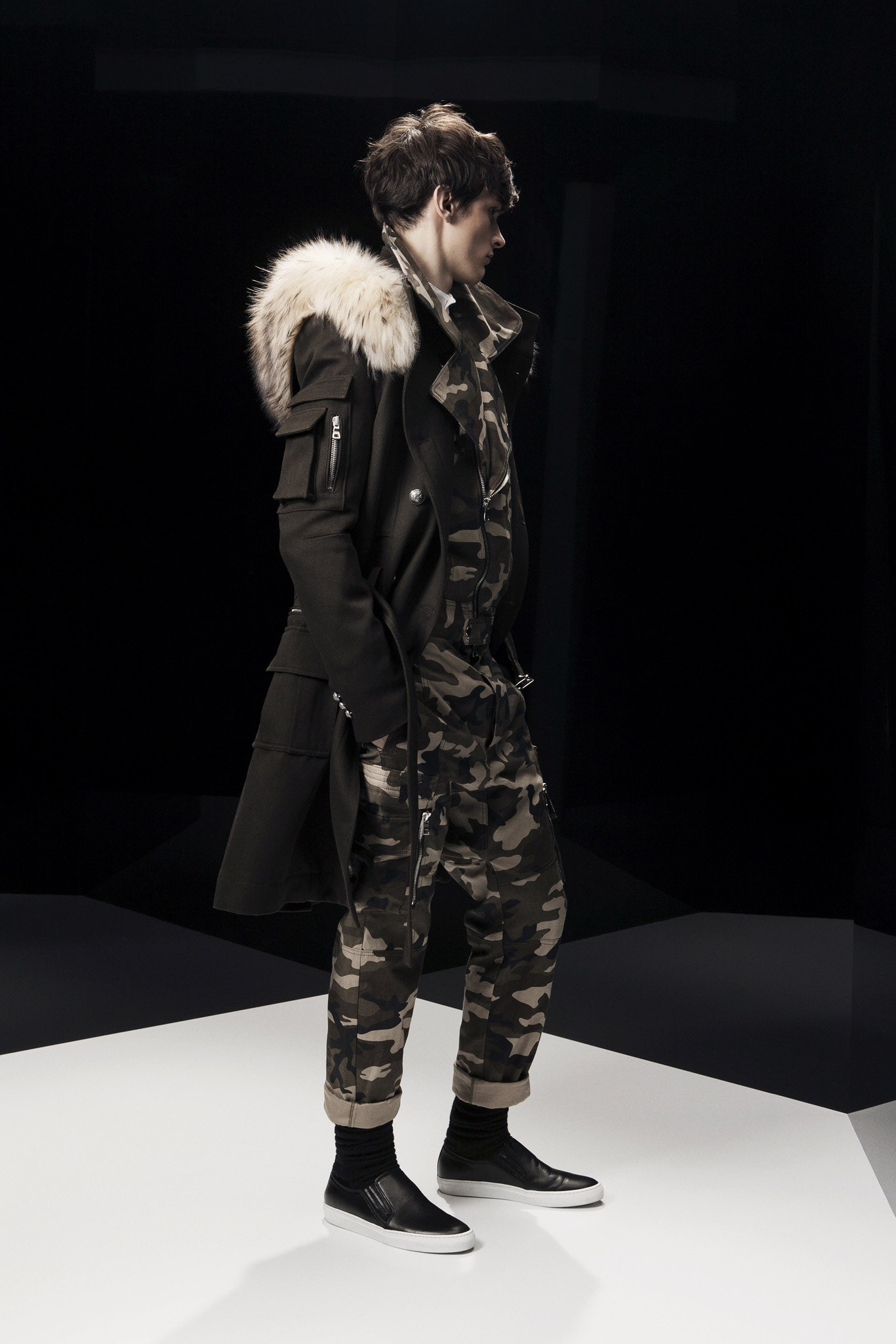 black wool coat with fur