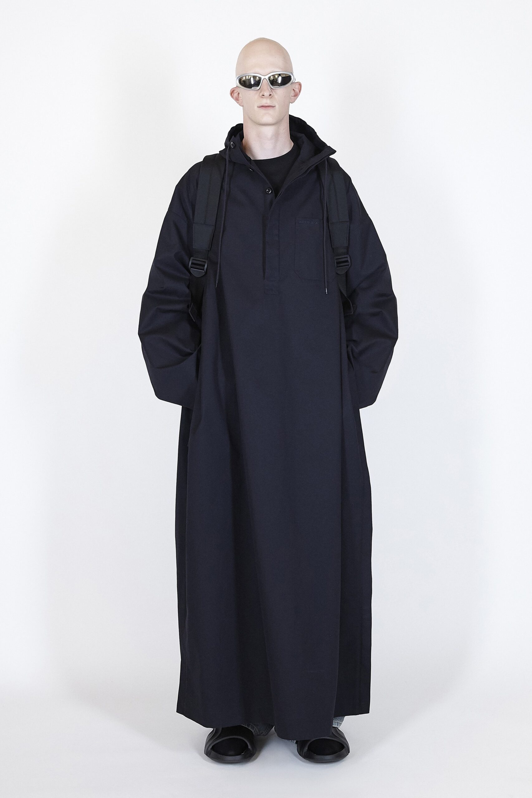 black relaxed coat with hood