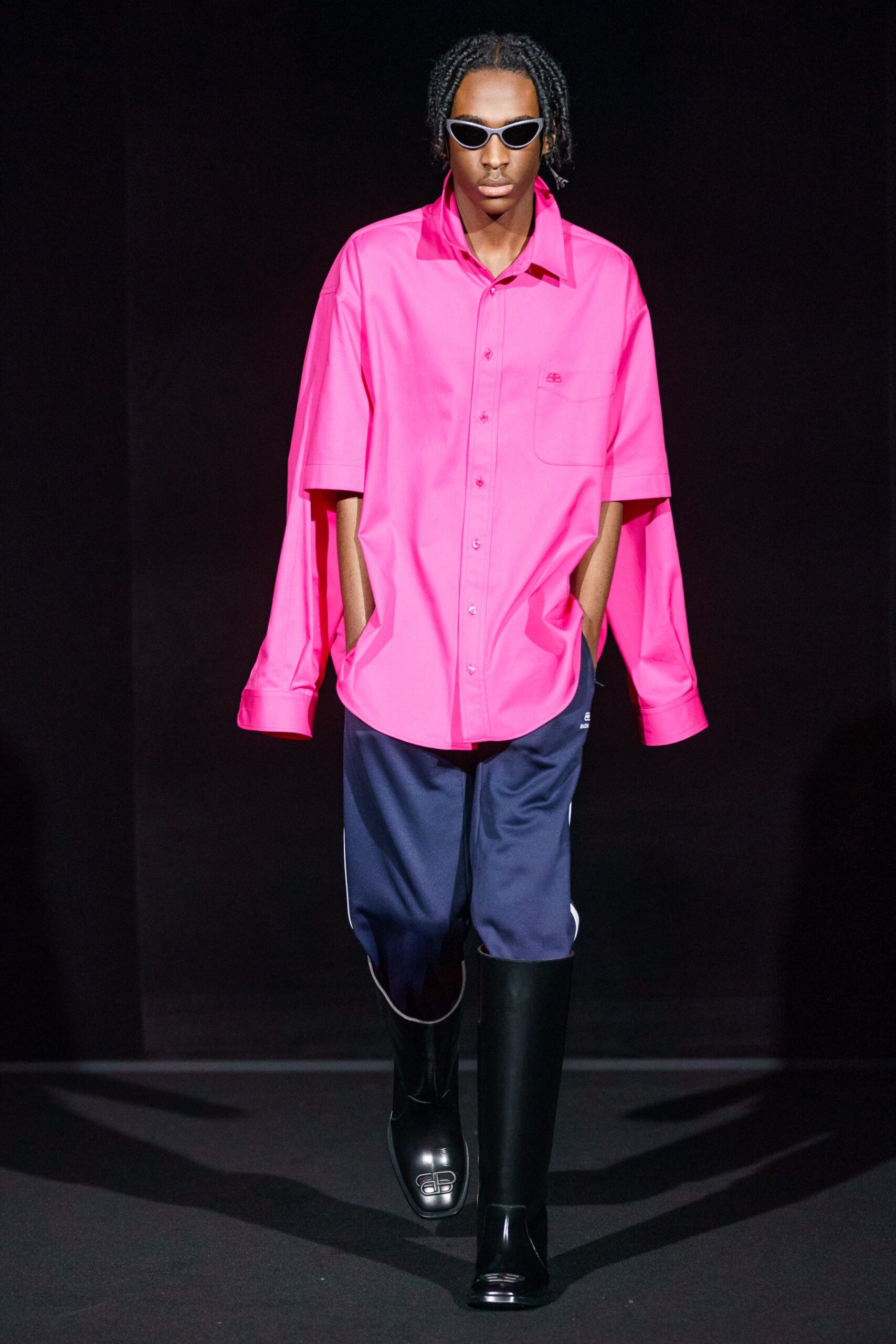 oversized pink shirt with relaxed pants