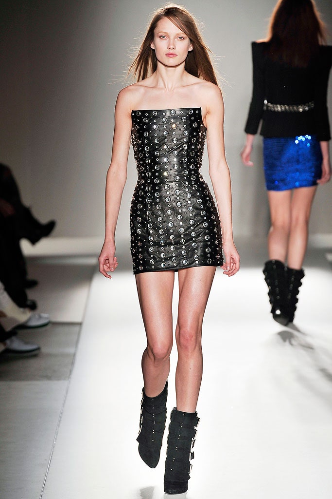black leather strapless mini-dress