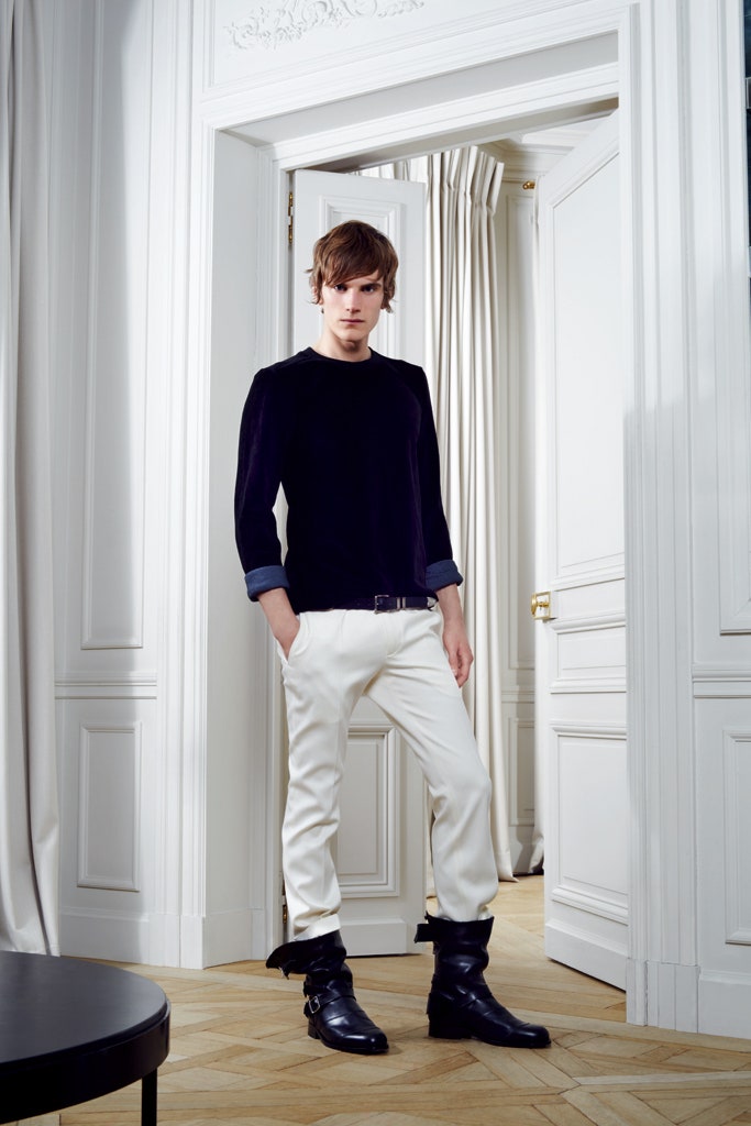 black velvet shirt white tailored pants