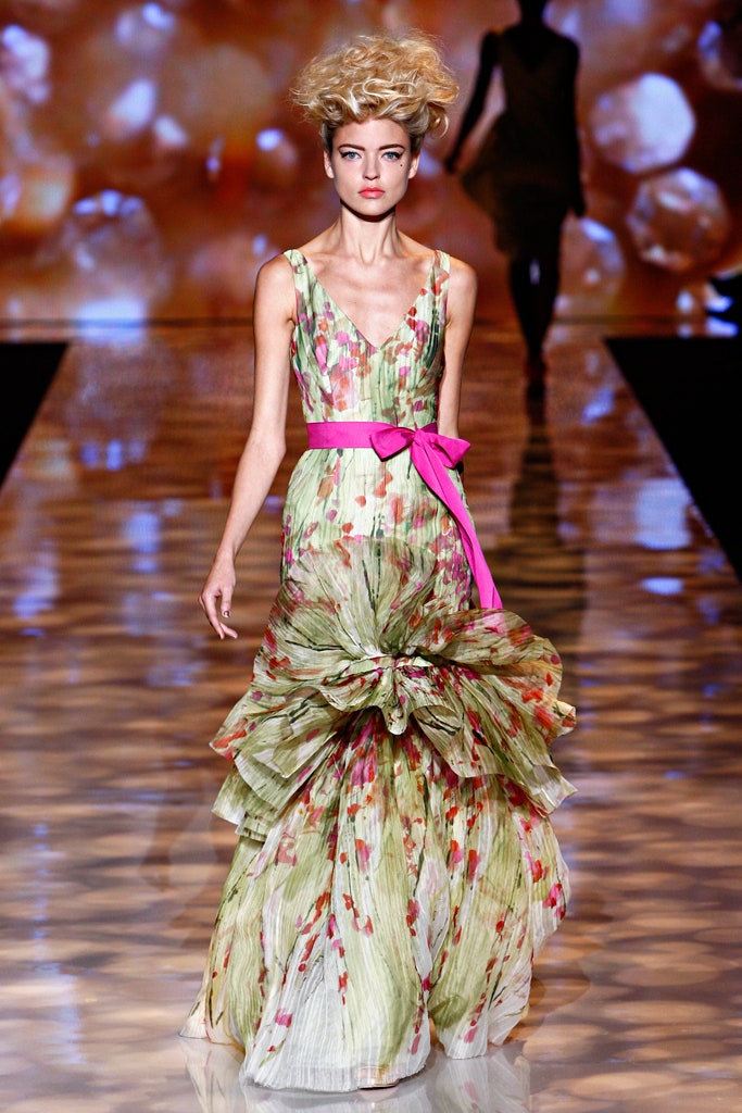 green silk sleeveless gown