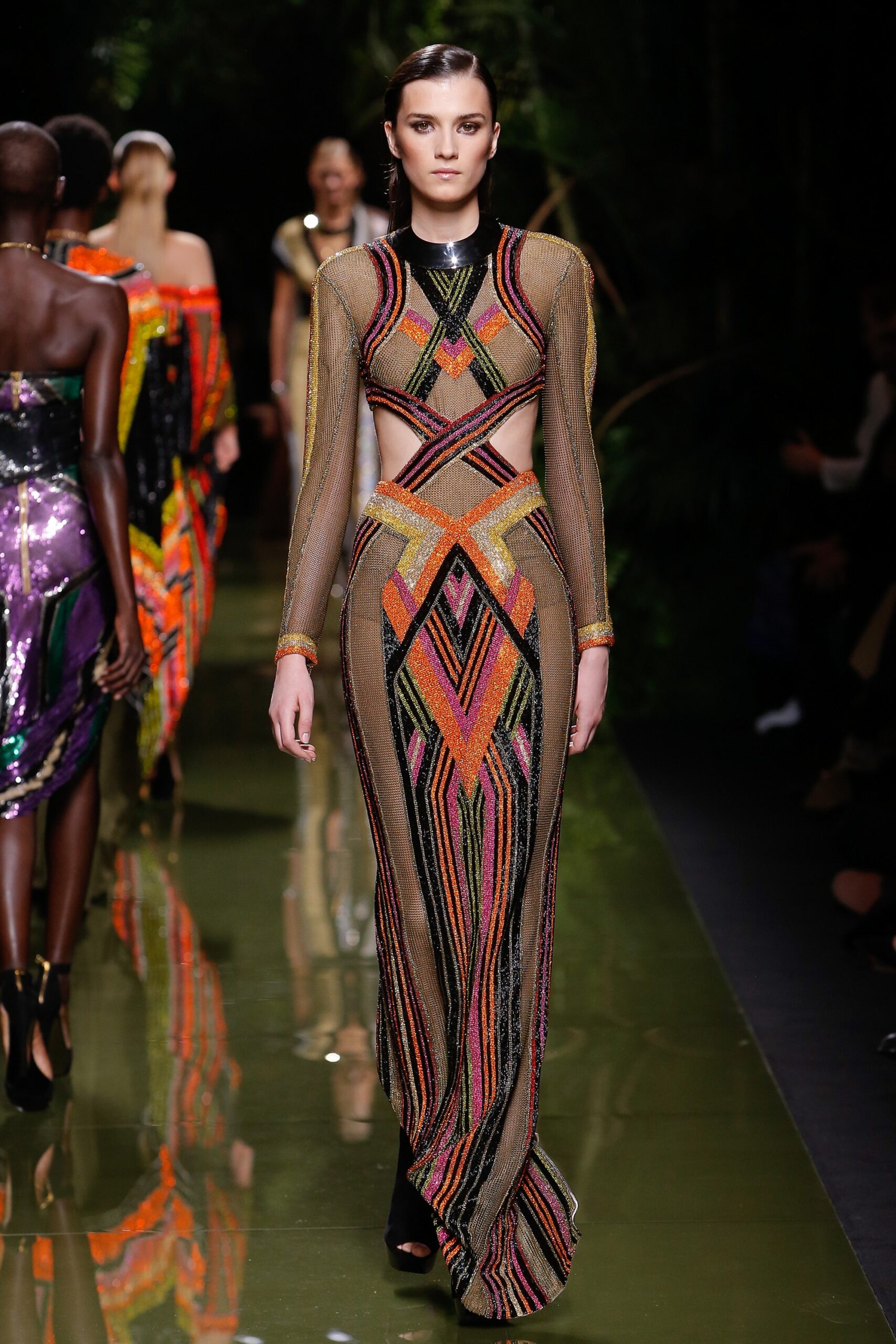 fitted black mesh gown