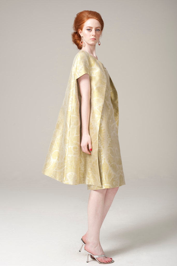 gold silk sleeveless dress