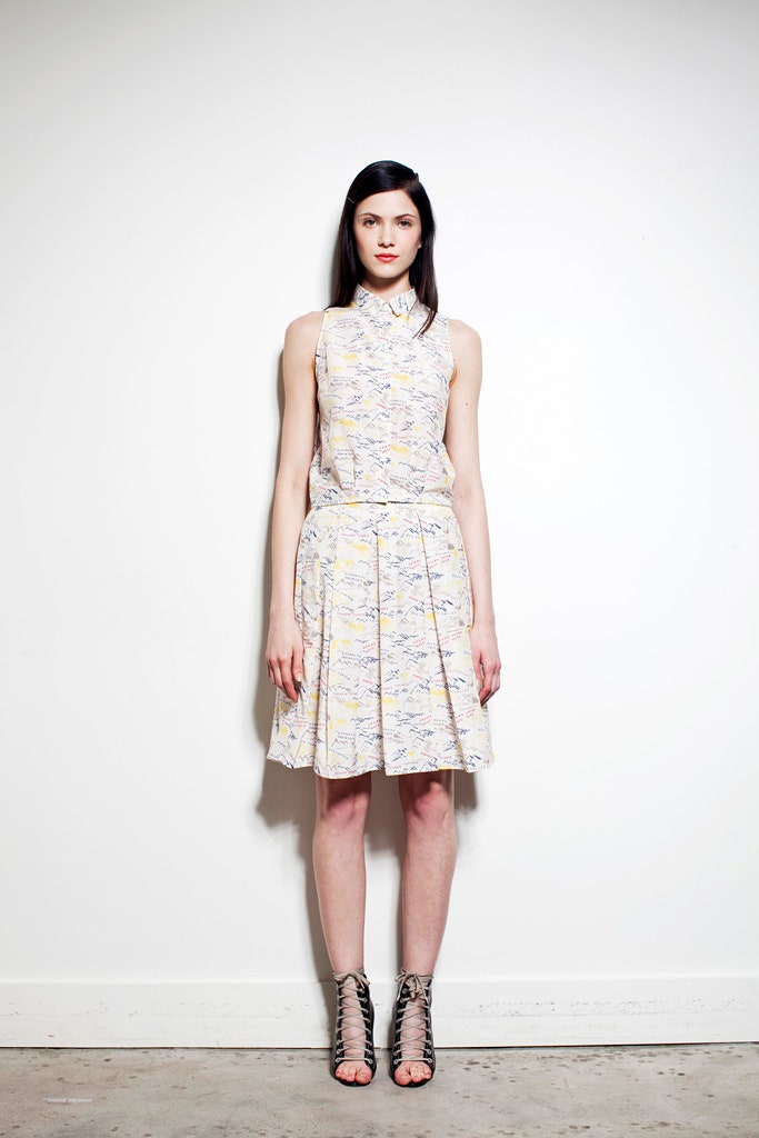 yellow and blue pleated dress