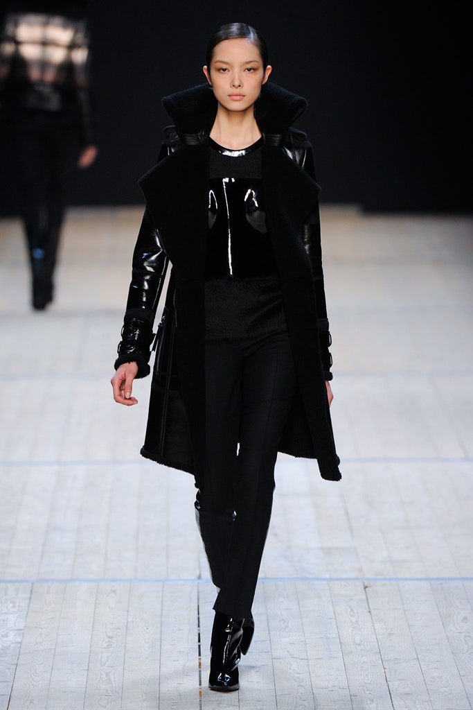 black leather fitted coat and pants
