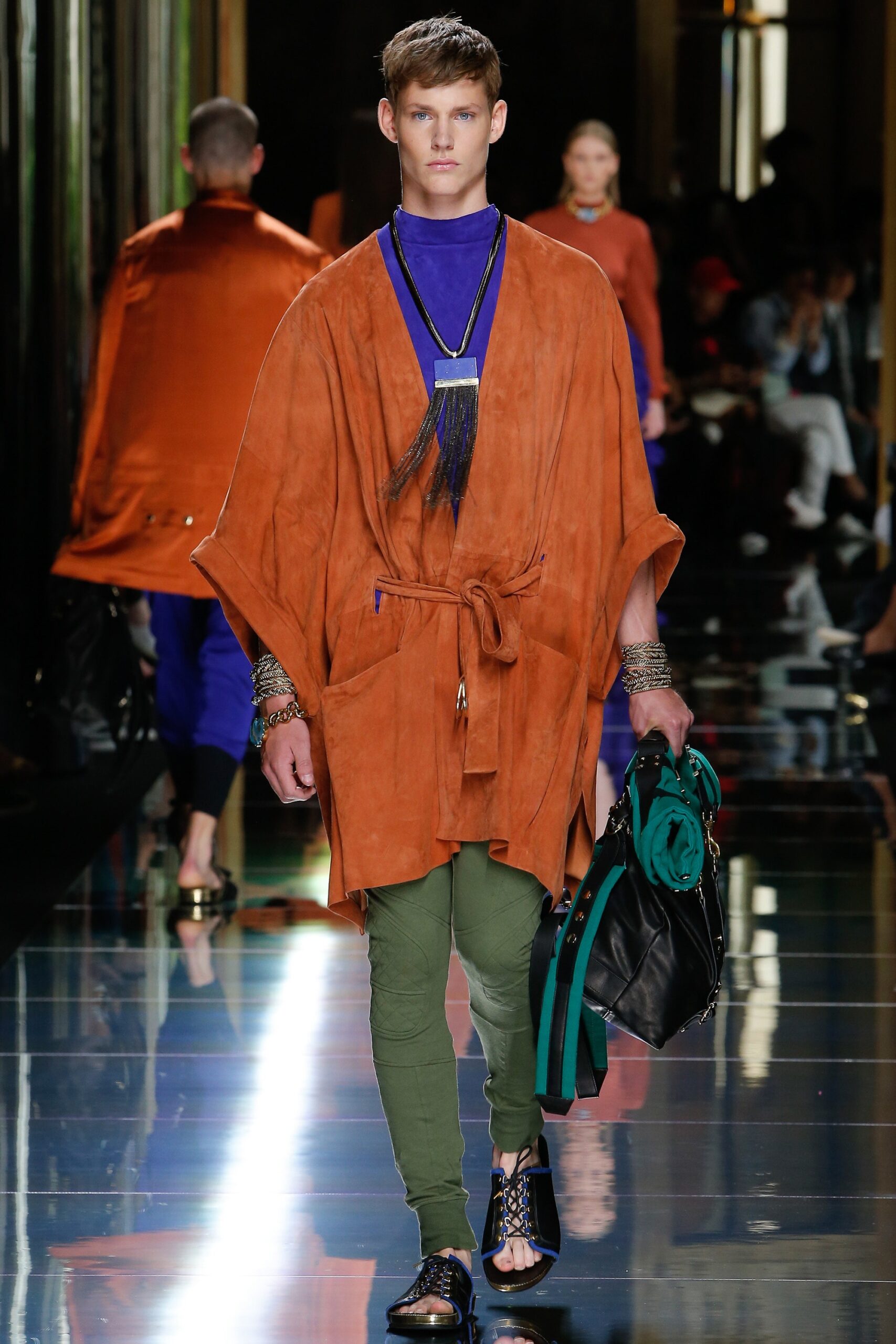 orange suede sleeveless relaxed belted poncho