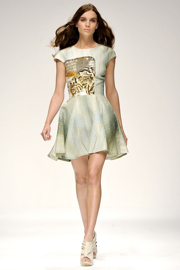 green and beige pleated mini dress