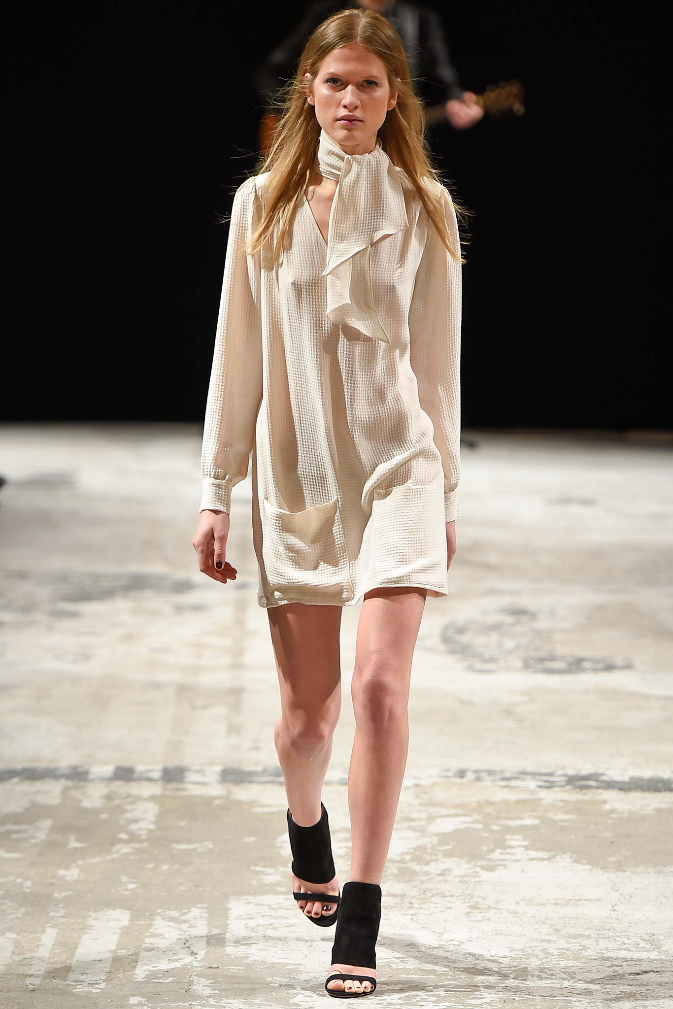 white ruffled short dress