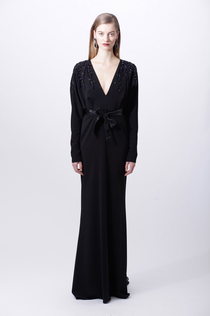 black silk fitted gown
