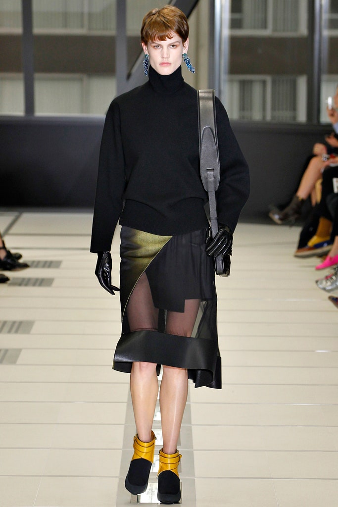 black silk asymmetric fitted pleated sheer skirt