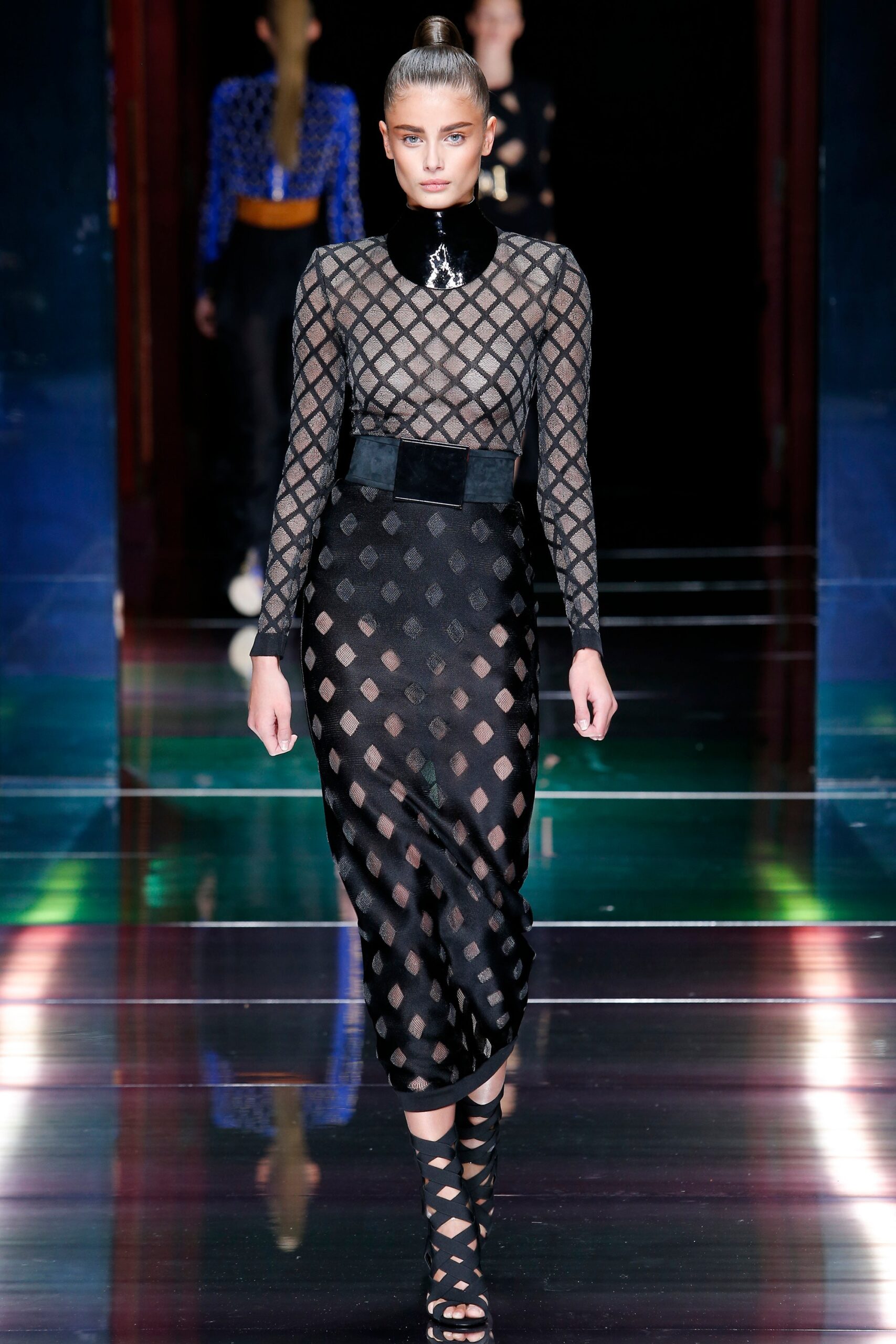 black fitted mesh dress