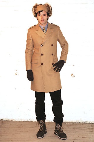 brown wool long-sleeve collared fitted buttoned coat