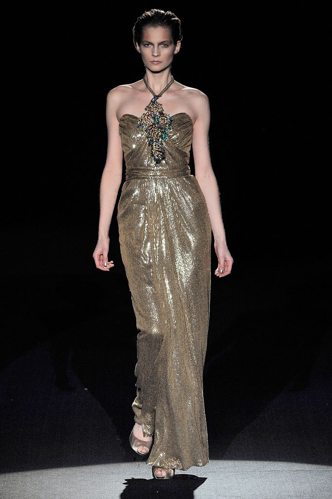 gold silk strapless gown