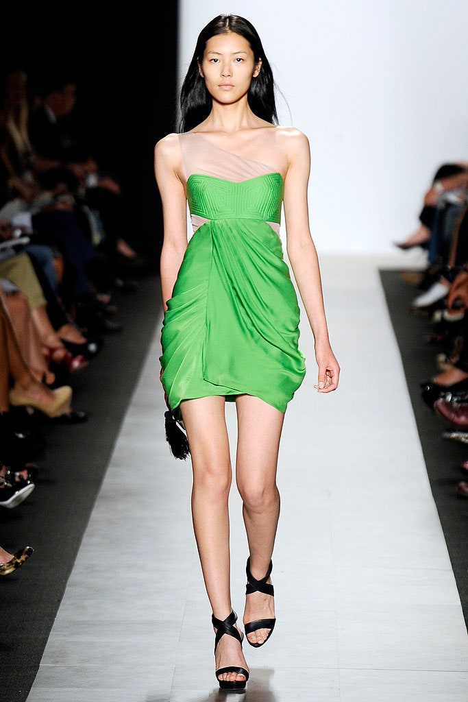 fitted green silk mini dress