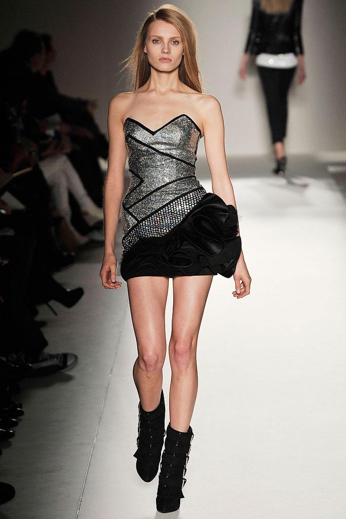 gray silk strapless v-neck fitted sequined ruched dress