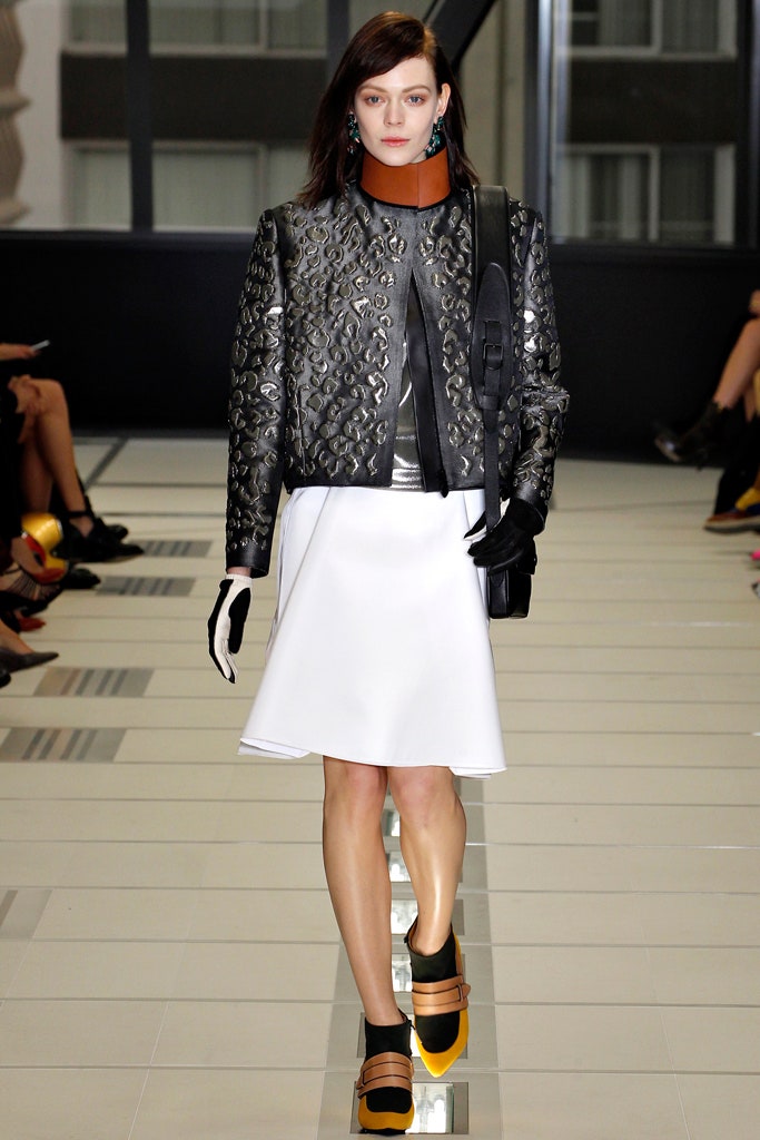 black leather jacket white dress