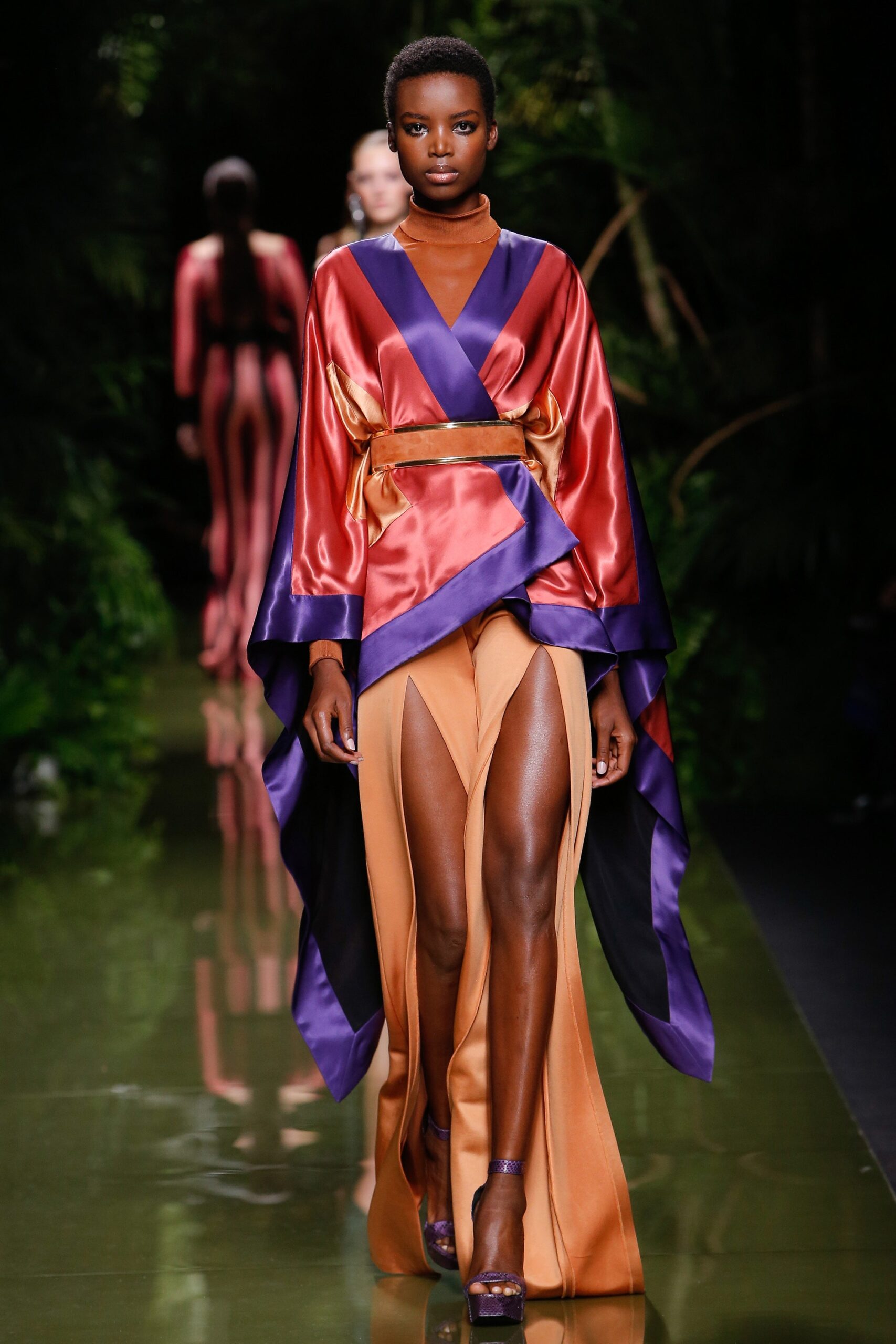 orange and purple silk gown