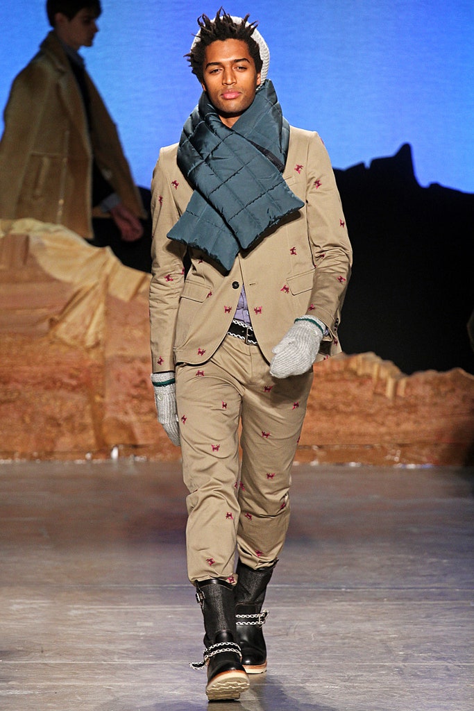 beige cotton long-sleeve collared tailored buttoned embroidered suit