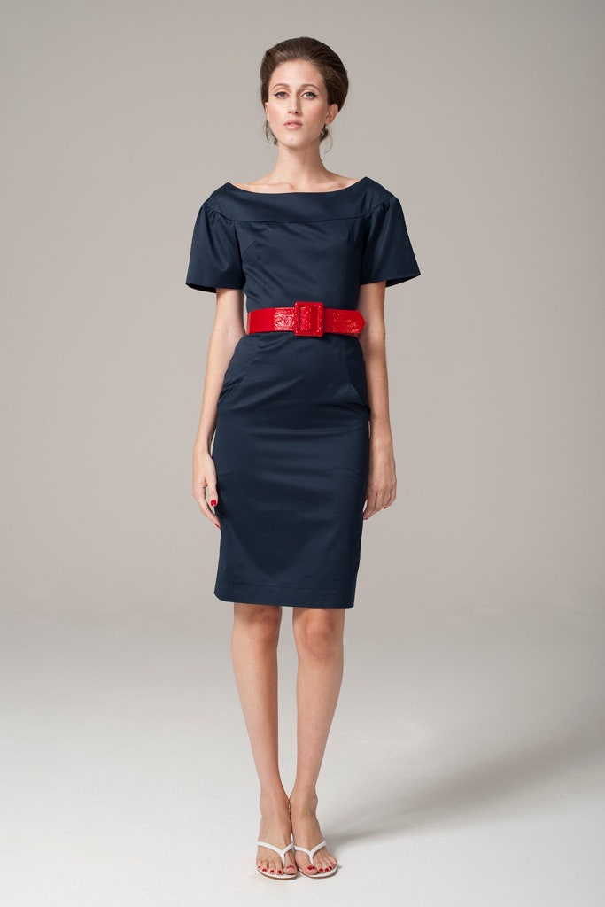 blue fitted off-shoulder dress