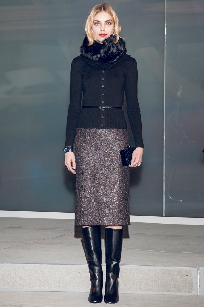 black wool cardigan with midi skirt