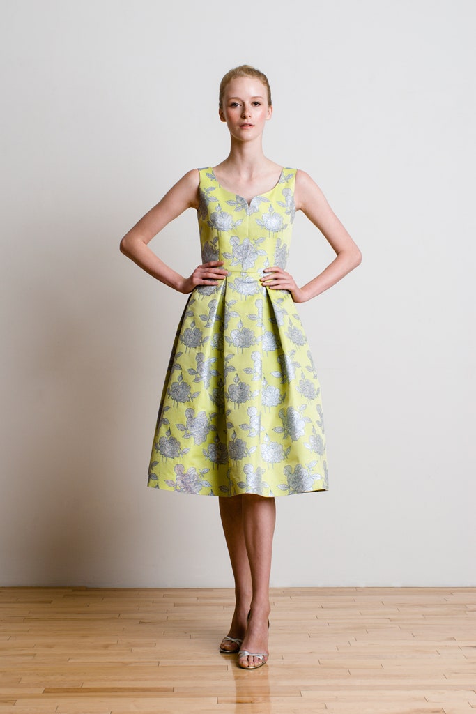 yellow floral pleated dress