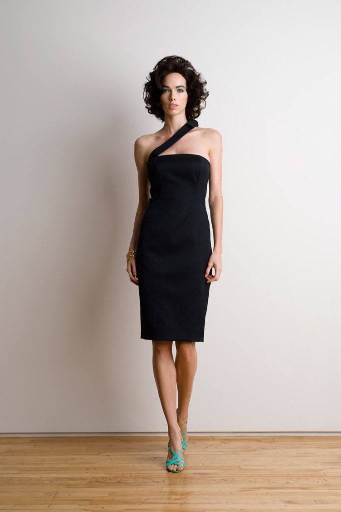 black fitted asymmetric dress
