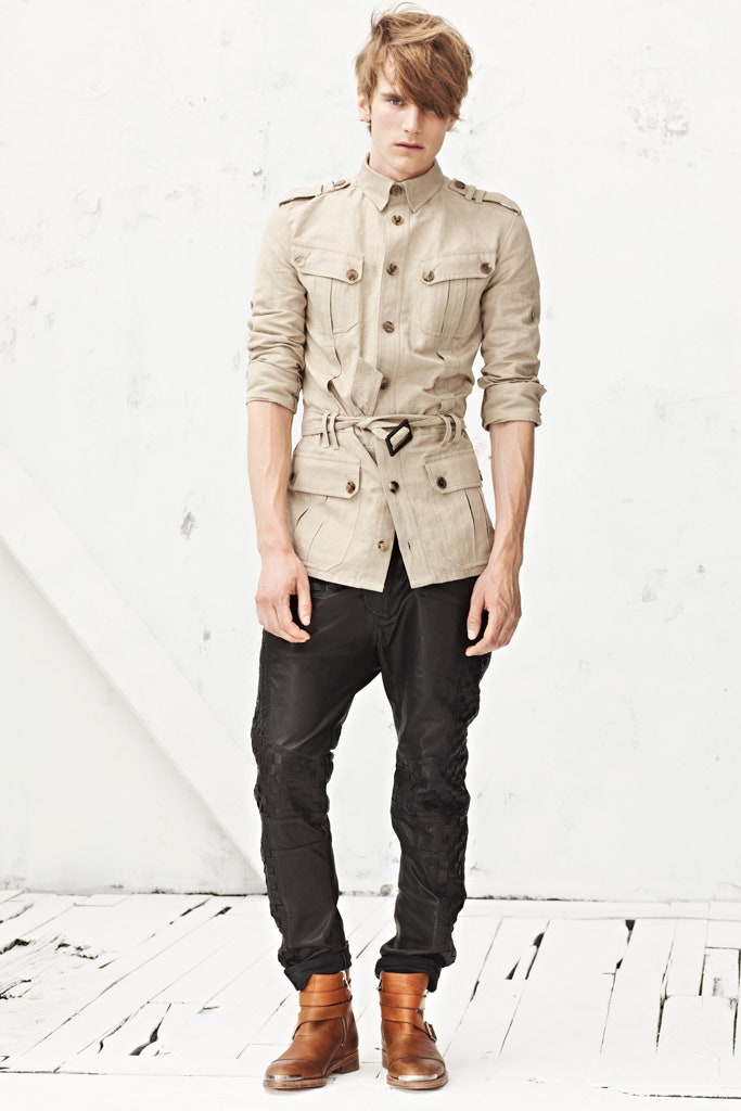 beige shirt black pants brown boots