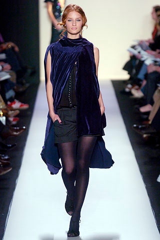 purple velvet cape and black pencil skirt