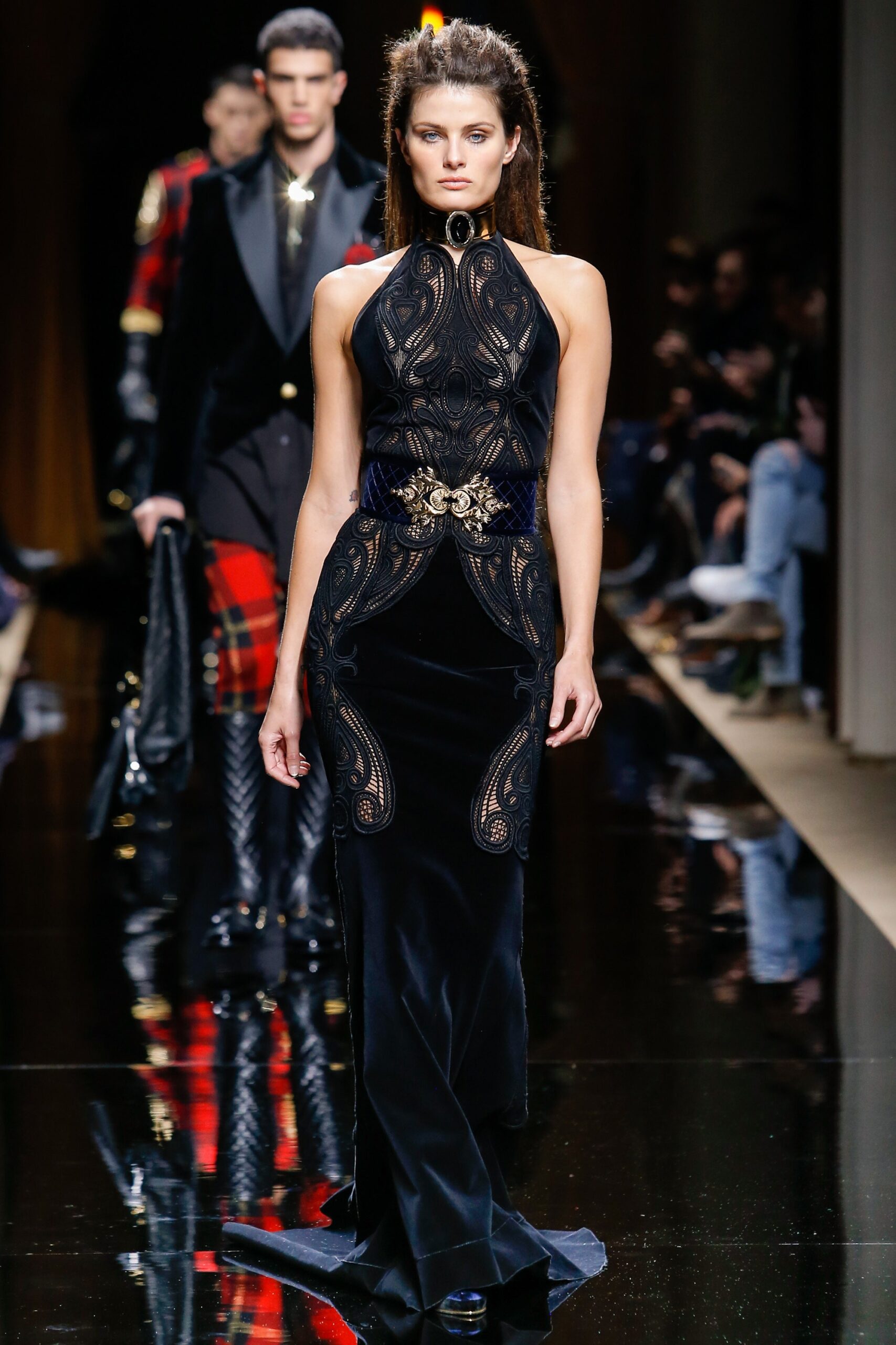 black velvet embroidered gown