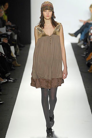 brown relaxed mini dress with knit hat