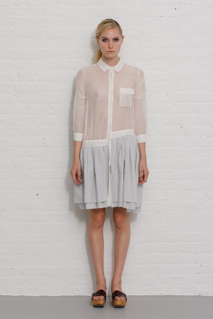 white and gray pleated dress