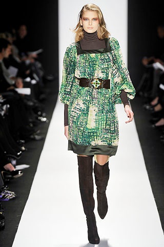 green silk long-sleeve collared relaxed printed tiered dress