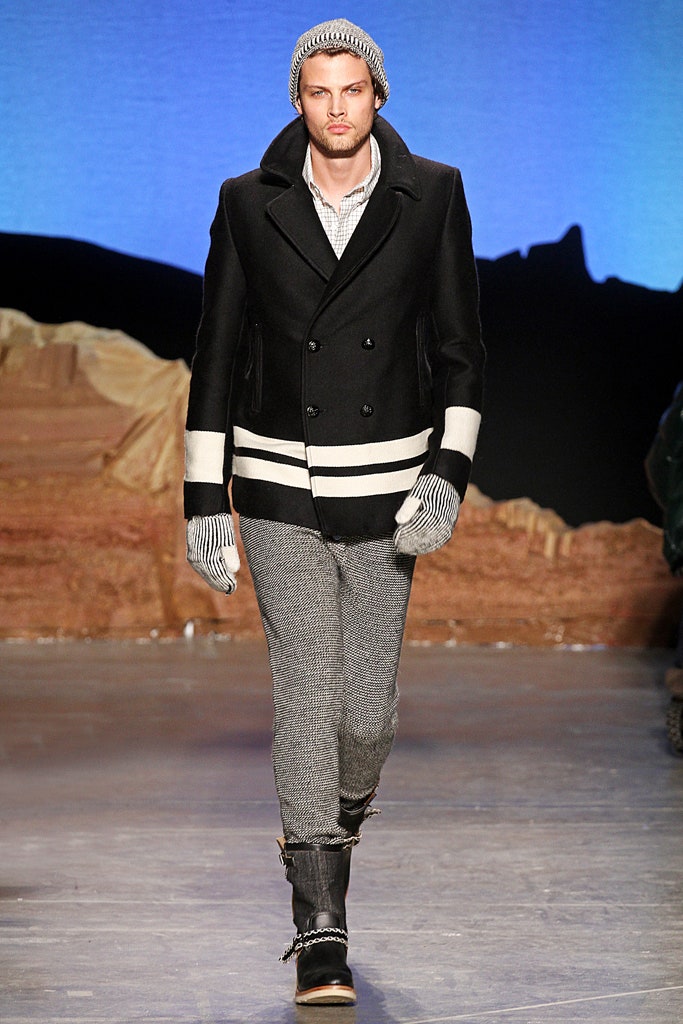 black wool long-sleeve collared fitted striped buttoned jacket