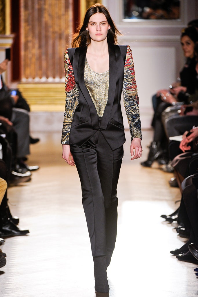 black silk fitted suit