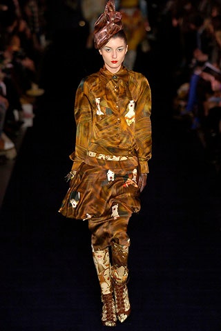 brown printed midi dress with boots