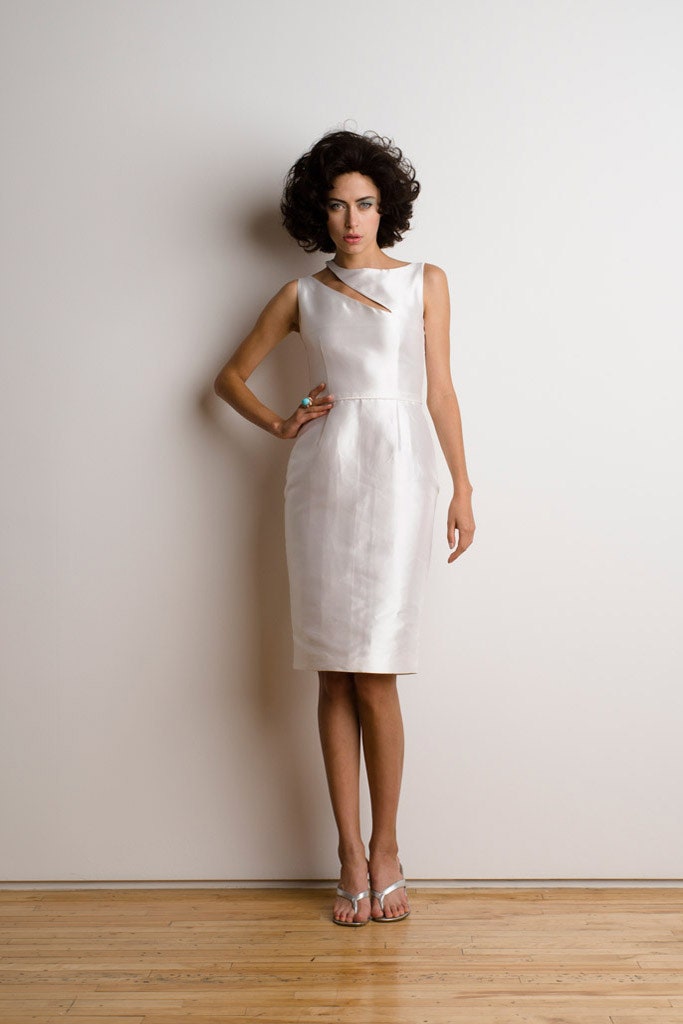 white silk fitted dress