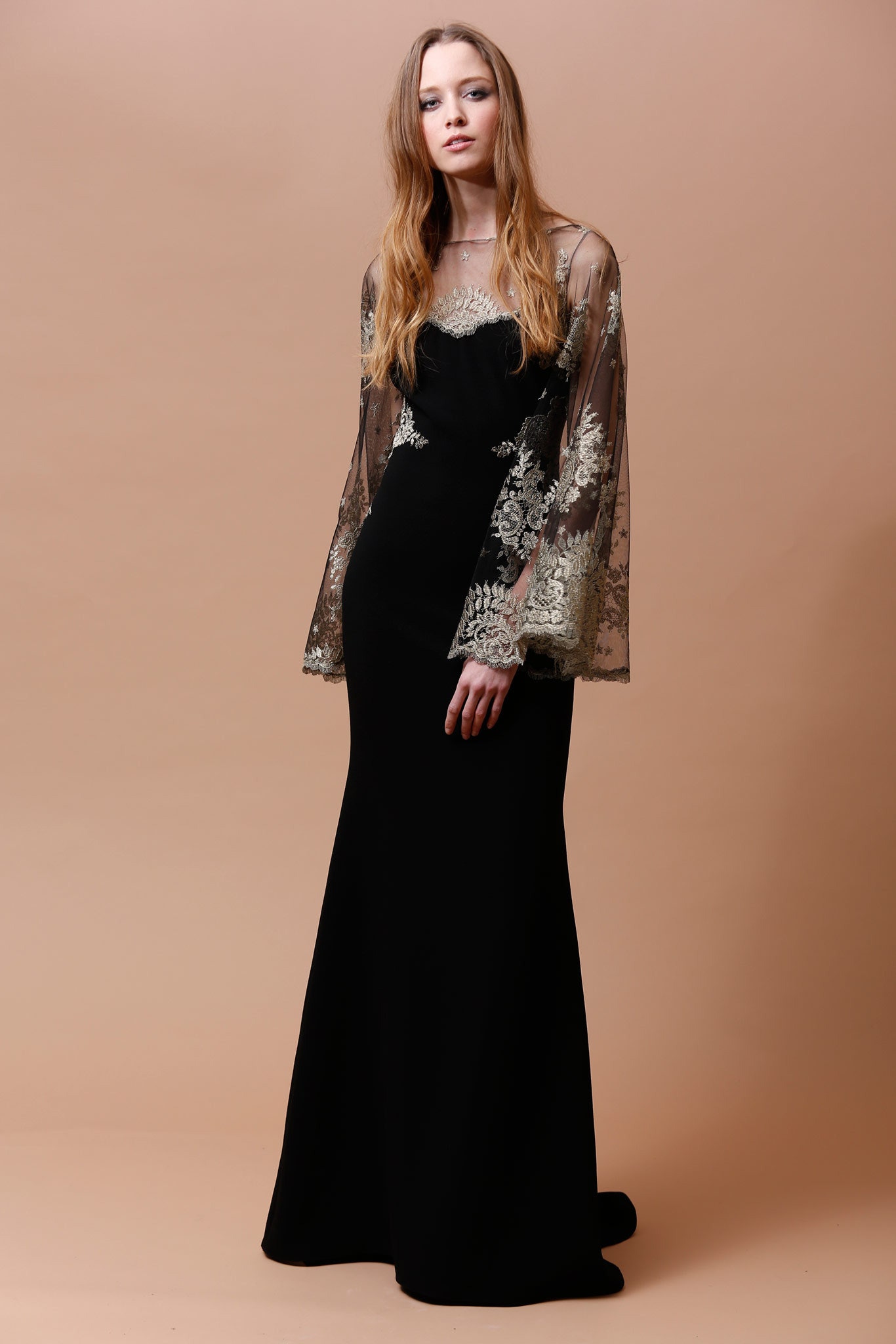 black silk embroidered gown