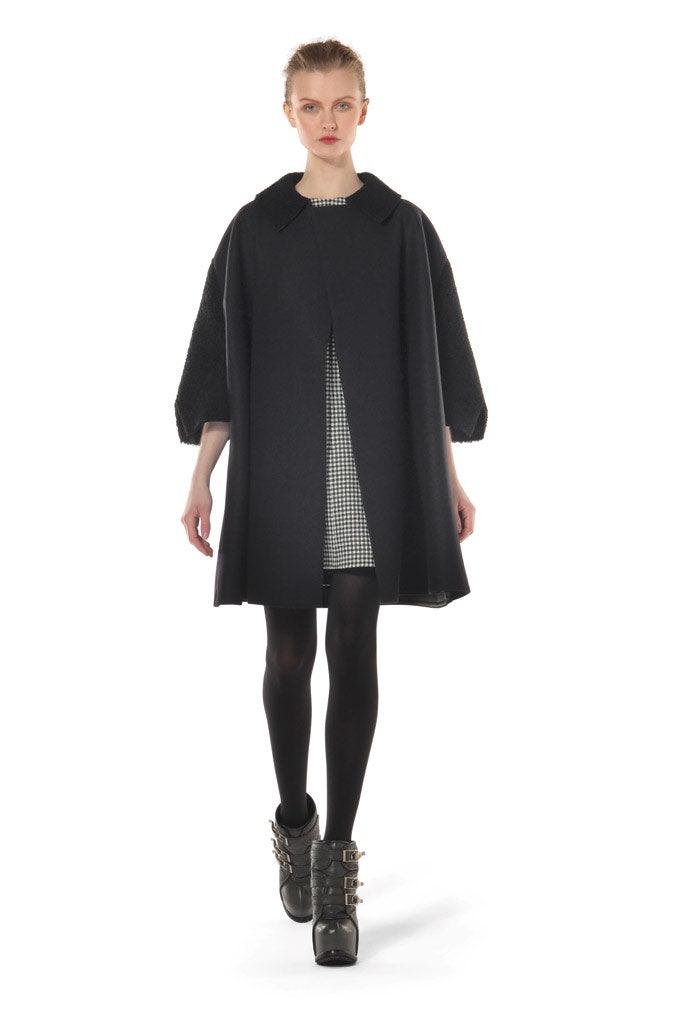 black wool coat with mini dress